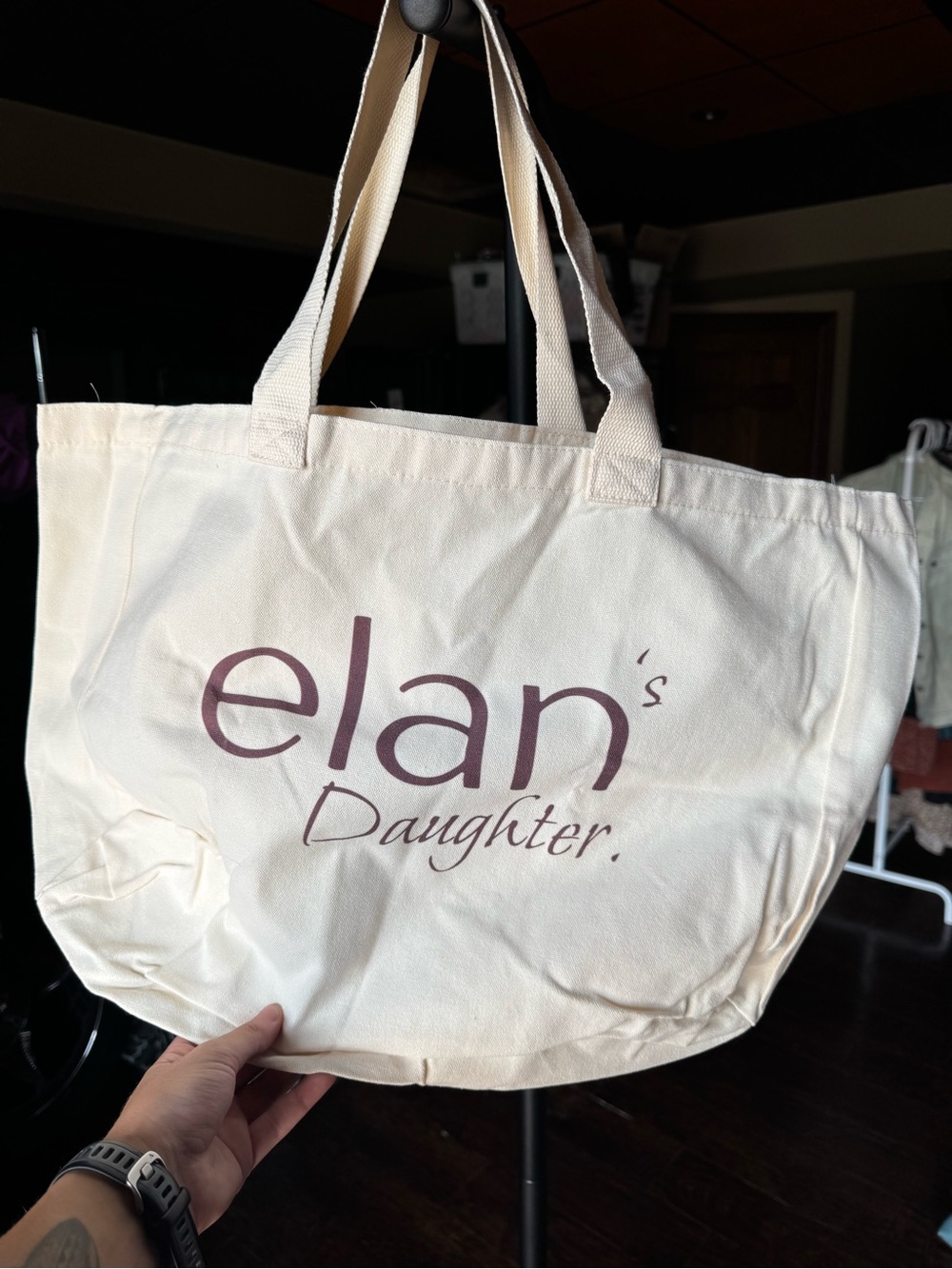 New Off White Cotton Canvas Tote Bag "Elan's Daughter" Logo